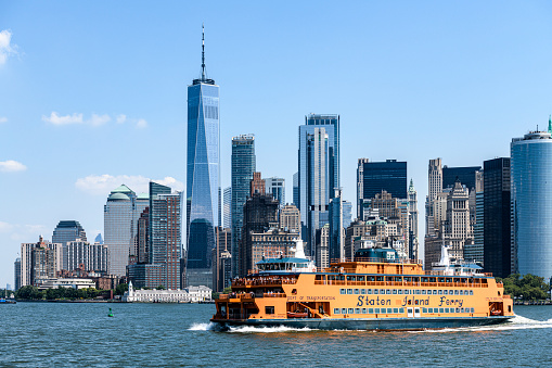 Staten Island Ferry in front of the New York City skyline