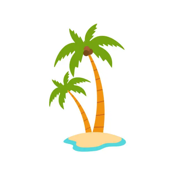 Vector illustration of Beach coconut tree, seaside palm tree, coconut tree or island palm tree.