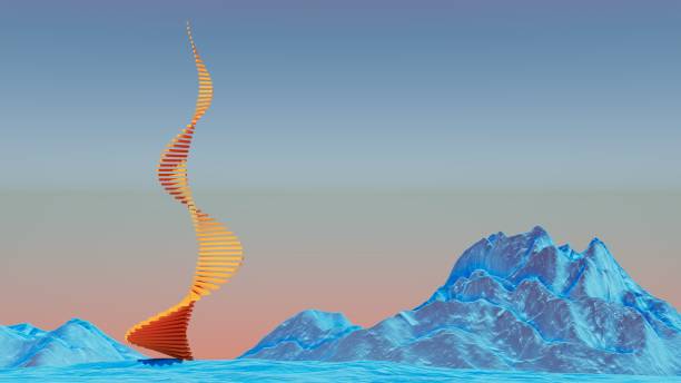 Climbing to the Summit: A Spiral Staircase in an Alpine Setting at Sunset