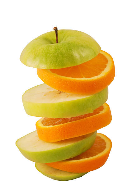 istock Sliced orange and green apple 147269107