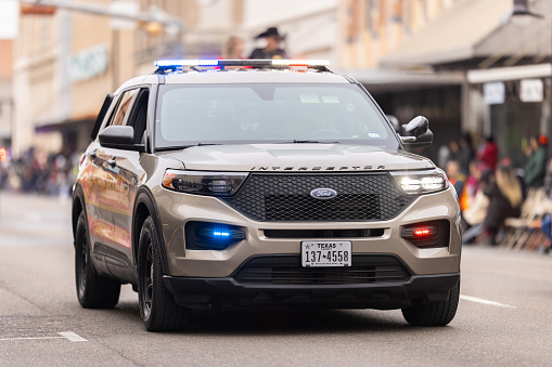 Brownsville, Texas, USA - February 26, 2022: Charro Days Grand International Parade, Ford Explorer Interceptor in service of the Sheriff Dpt.