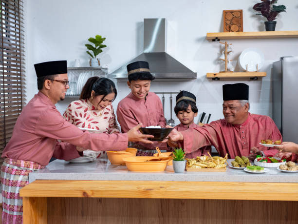 Muslim family feasting during the Eid celebration