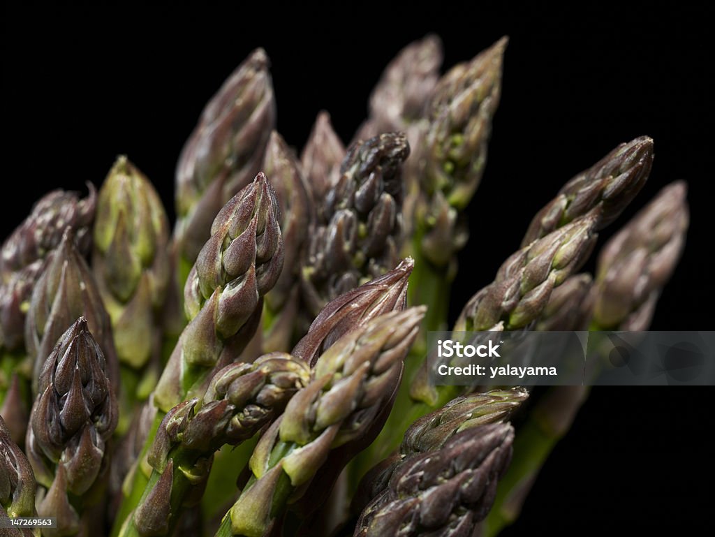 Asparagi capi contro uno sfondo nero - Foto stock royalty-free di Asparago