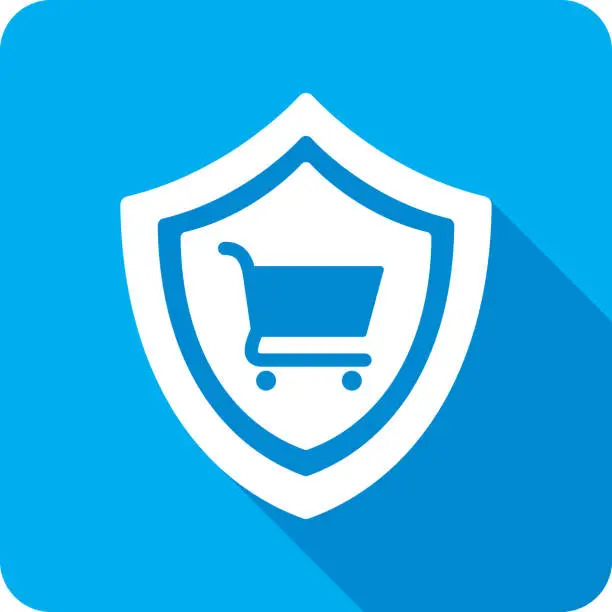 Vector illustration of Shield Shopping Cart Icon Silhouette 1