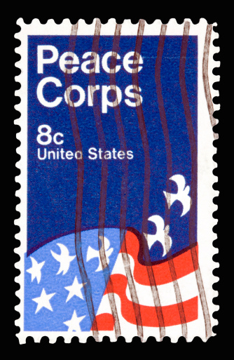 A 1972 issued 8 cent United States postage stamp showing Peace Corps.