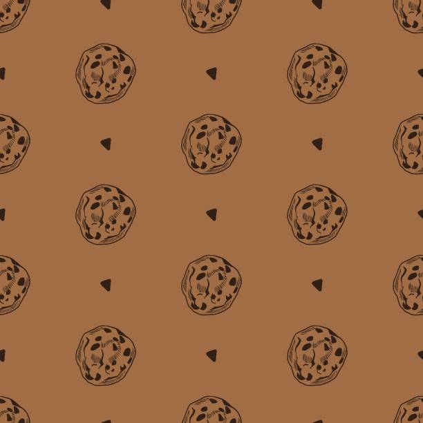 Simple Tasty Chocolate Chip Cookies Vector Seamless Pattern Simple Tasty Chocolate Chip Cookies Vector Seamless Pattern can be use for background and apparel design chocolate chip cookie drawing stock illustrations