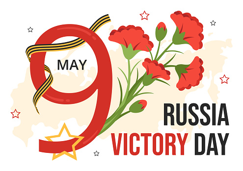 Russian Victory Day on May 9 Illustration with Medal Star Of The Hero and Great Patriotic War in Flat Cartoon Hand Drawn for Landing Page Templates