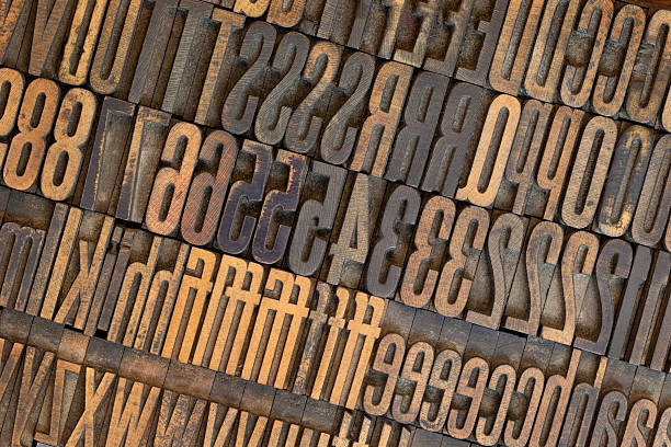 빈티지 압살했다 활판 인쇄 유형 배경 - letterpress gothic style typescript alphabet 뉴스 사진 이미지