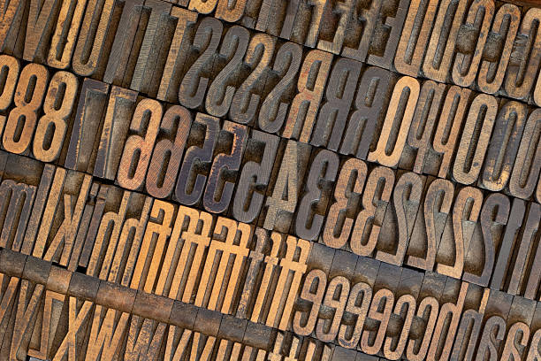 fundo tipográficos do vintage de madeira tipos - gothic style letterpress alphabet typescript imagens e fotografias de stock