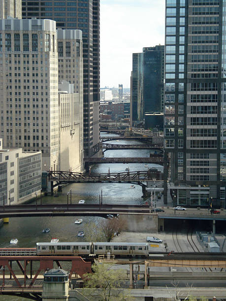 Vertical view of Chicago River. stock photo