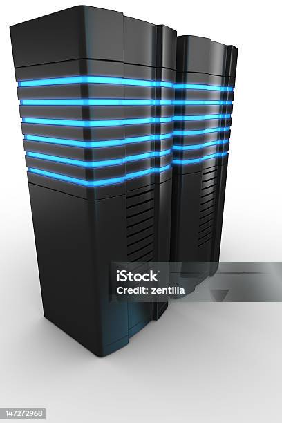 Rack Servers On White Background Stock Photo - Download Image Now - Black Color, Blue, Computer