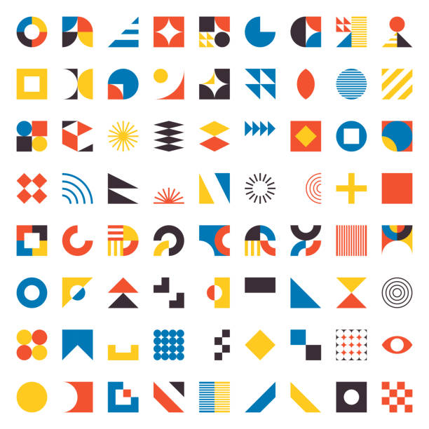 vektor-set von farben minimalismus geometrische bauhaus-stil symbol-design-elemente in weißem hintergrund - triangle square shape label symbol stock-grafiken, -clipart, -cartoons und -symbole