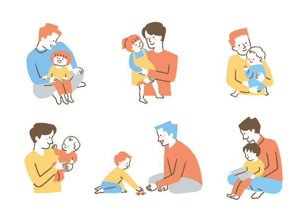 ilustrações, clipart, desenhos animados e ícones de pai parental _ set _ color - illustration and painting drawing child family