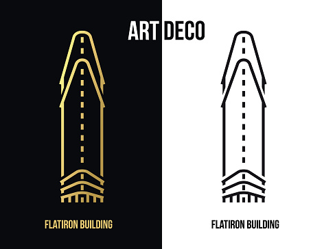 Minimally designed art deco luxury styled icon of the famous Flatiron Building in New York, America. Also known as the The Fuller Building.