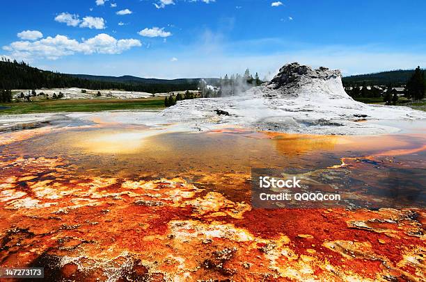 Yellowstone Hot Spring Stock Photo - Download Image Now - Castle Geyser, Cloud - Sky, Color Image