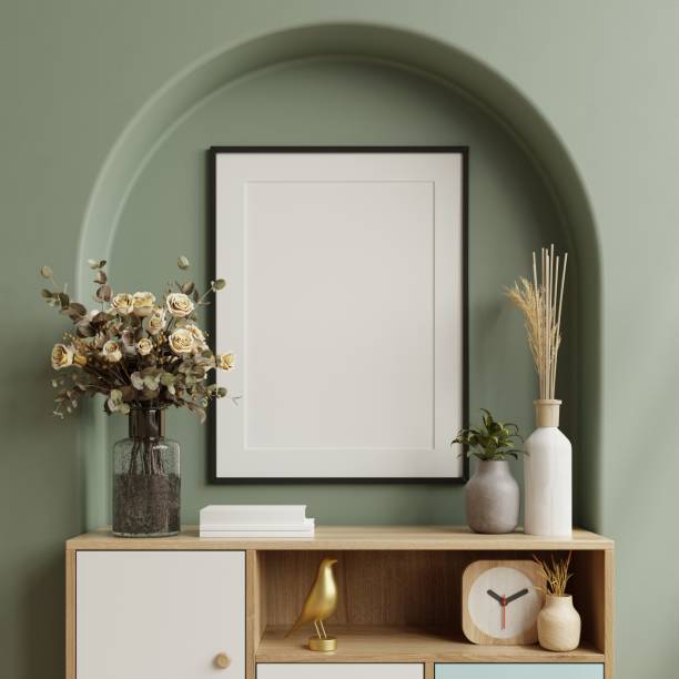 istock Mockup frame in living room interior the dark green wall. 1472733537