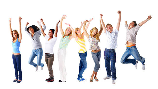 istock Group of  young friends enjoying on white 147273508