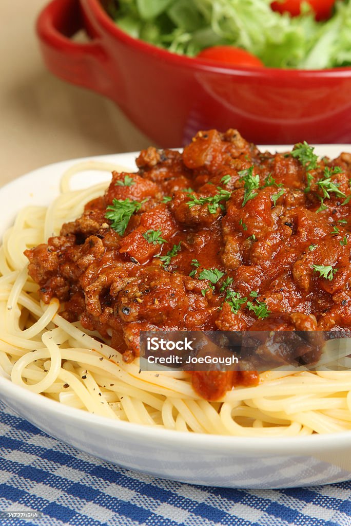 Spaghetti Bolognese Spaghetti bolognaise with side salad Beef Stock Photo