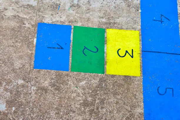 Photo of popular game typical of Spain where you jump from one number to another with one foot
