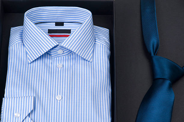 man's shirt and tie in elegant box stock photo