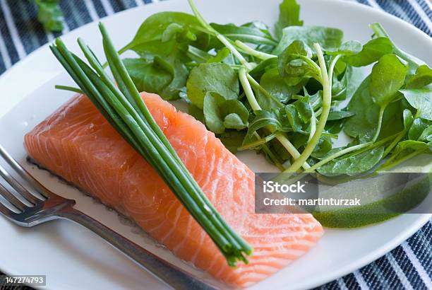 Salmon With Spinach Stock Photo - Download Image Now - Baked Salmon, Dining, Dinner