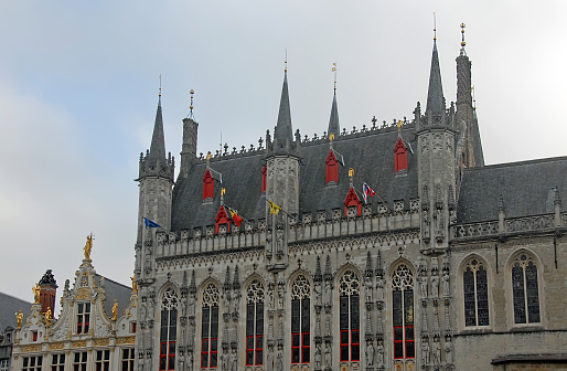 Brugge or Bruges, West Flanders, Belgium: Stadhuis Bruges or the City Hall of Brugge seen from Burg Square.