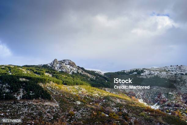 Snowy Mountain Of Hervas In Autumn Extremadura Stock Photo - Download Image Now - Architecture, Autumn, Beauty