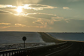 Evening on the motorway in winter