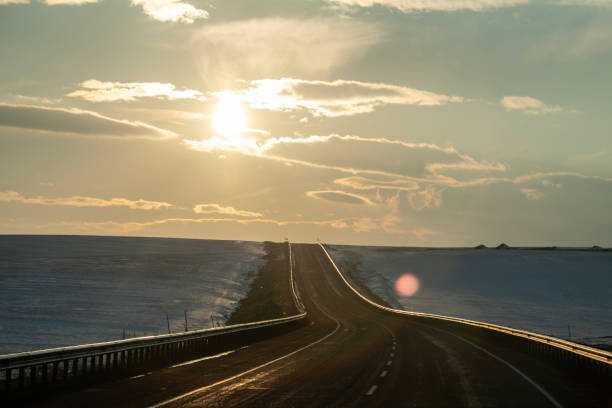 Evening on the highway in winter