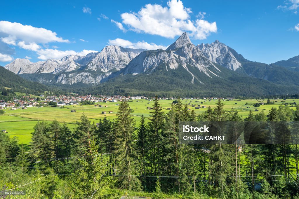Zugspitze massif in Bavaria, Germany View to the Zugspitze massif in Germany Mountain Stock Photo