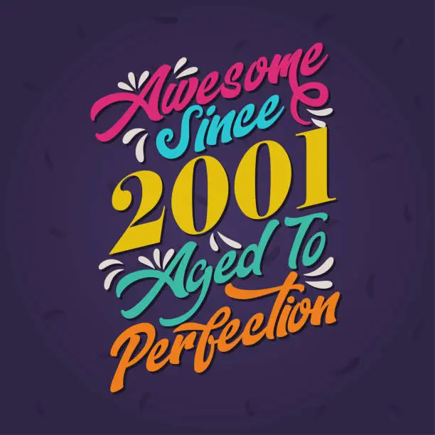 Vector illustration of Awesome since 2001 Aged to Perfection. Awesome Birthday since 2001 Retro Vintage