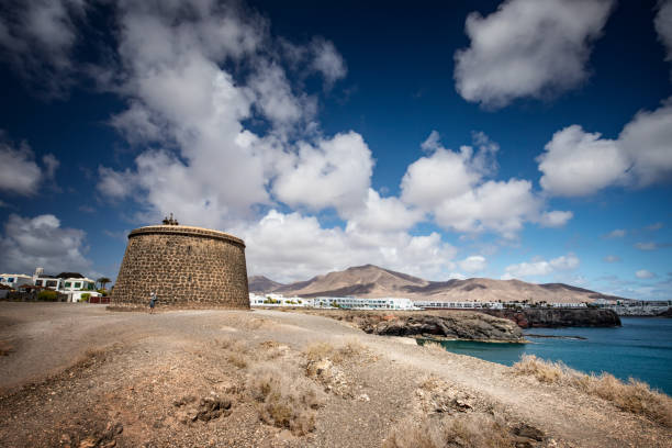 Historic guard tower at Playa Matagorda, large beach at Puerto del Carmen