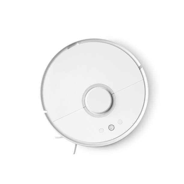 Robot vacuum cleaner on white background top view