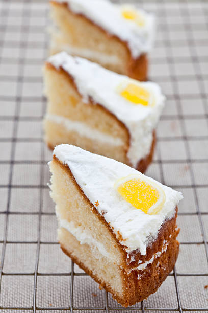 istock Three slices of delicious lemon sponge cake 147275379