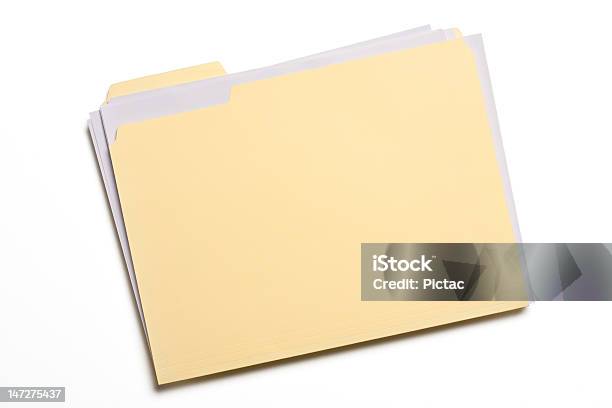 Pale Yellow File Folder On White Background Stock Photo - Download Image Now - File Folder, Ring Binder, Document