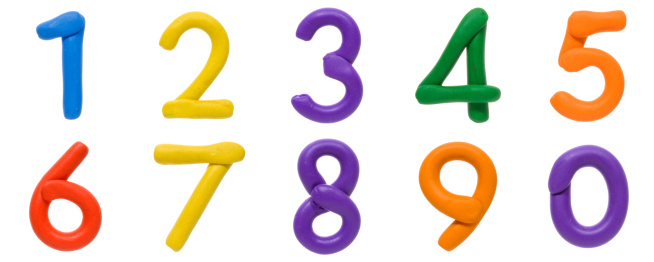 Colour plasticine digits isolated on a white background