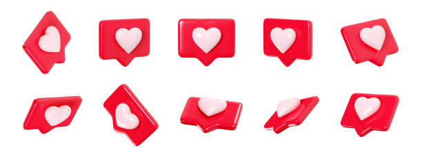 istock Speech bubble with heart 3d render icon set - red love message or social media like notifications. 1472756914