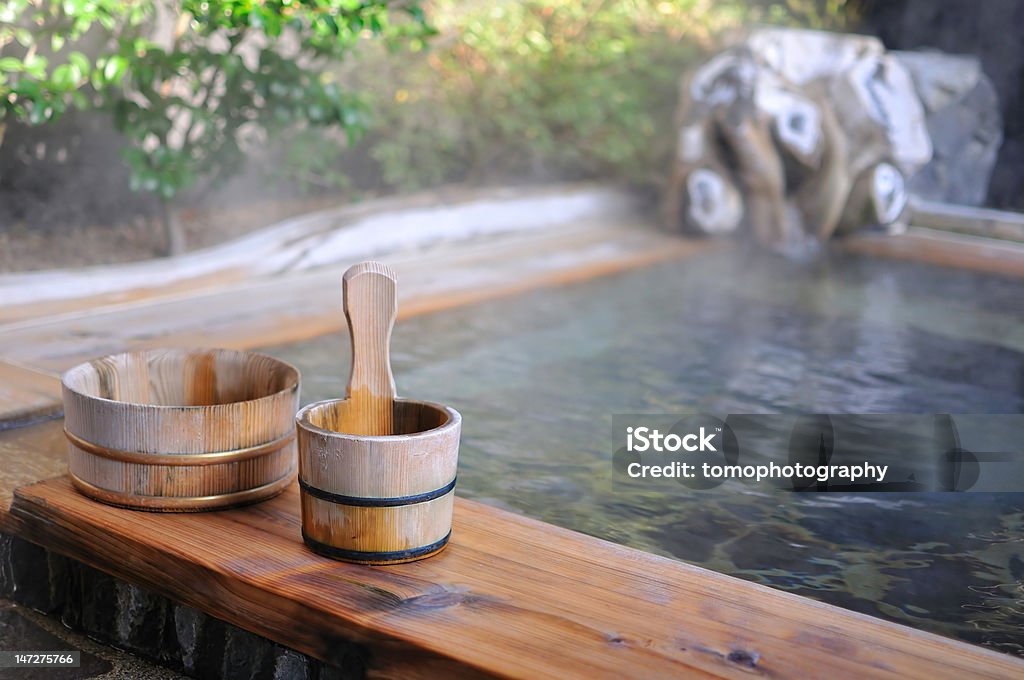 Japanese open air hot spa The pic of Japanese open air hot spa Onsen Hot Spring Stock Photo