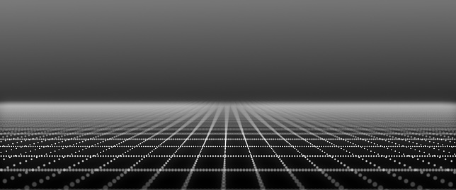 Technology wireframe landscape. Perspective grid. Digital space. White mesh on a black background. 3d rendering.