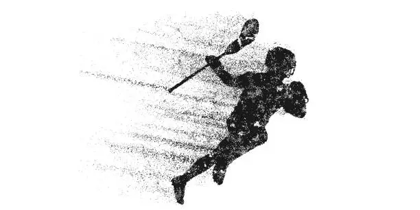 Vector illustration of Abstract silhouette of a lacrosse player on white background. Lacrosse player man are throws the ball. Vector illustration