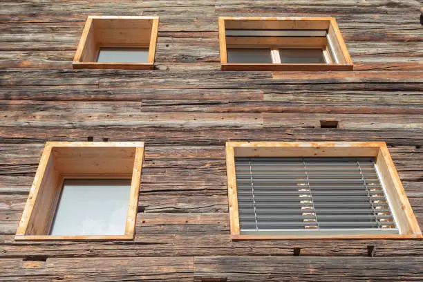 modern house facade from old wooden boards