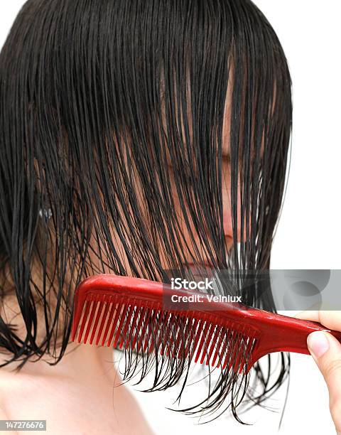 Girl With Wet Hair And Comb Stock Photo - Download Image Now - Wet Hair, Combing, Brushing