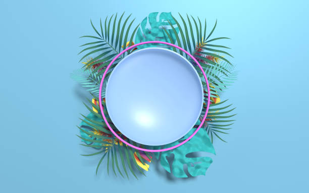 Summer Poster with Tropical Leaves and Peacock Feathers