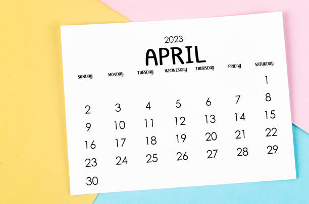 The April 2023 Monthly calendar on beautiful background. stock photo