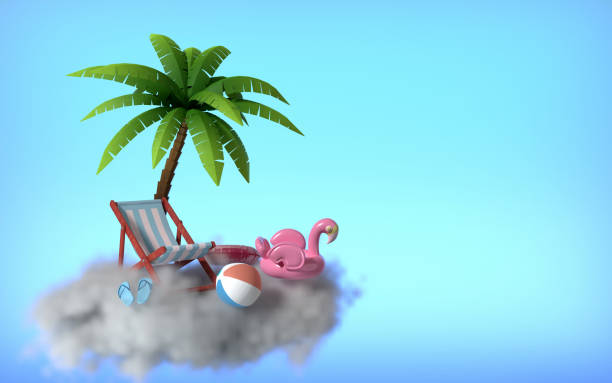 istock Surrealistic Summer Holiday Scene on Clouds Against Blue 1472770208