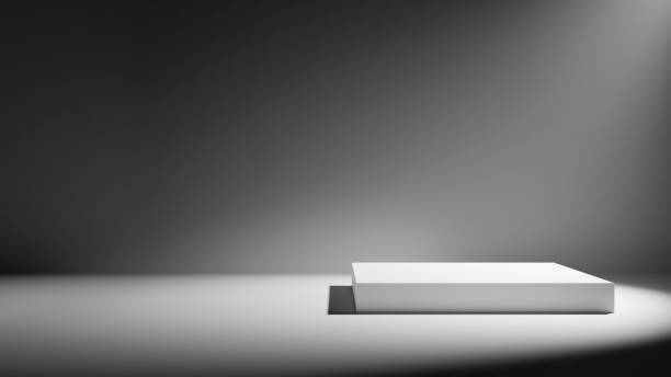 istock 3D Illustration.Square white base on dark background. Spotlight. Copy space. Background material. (Horizontal) 1472770219