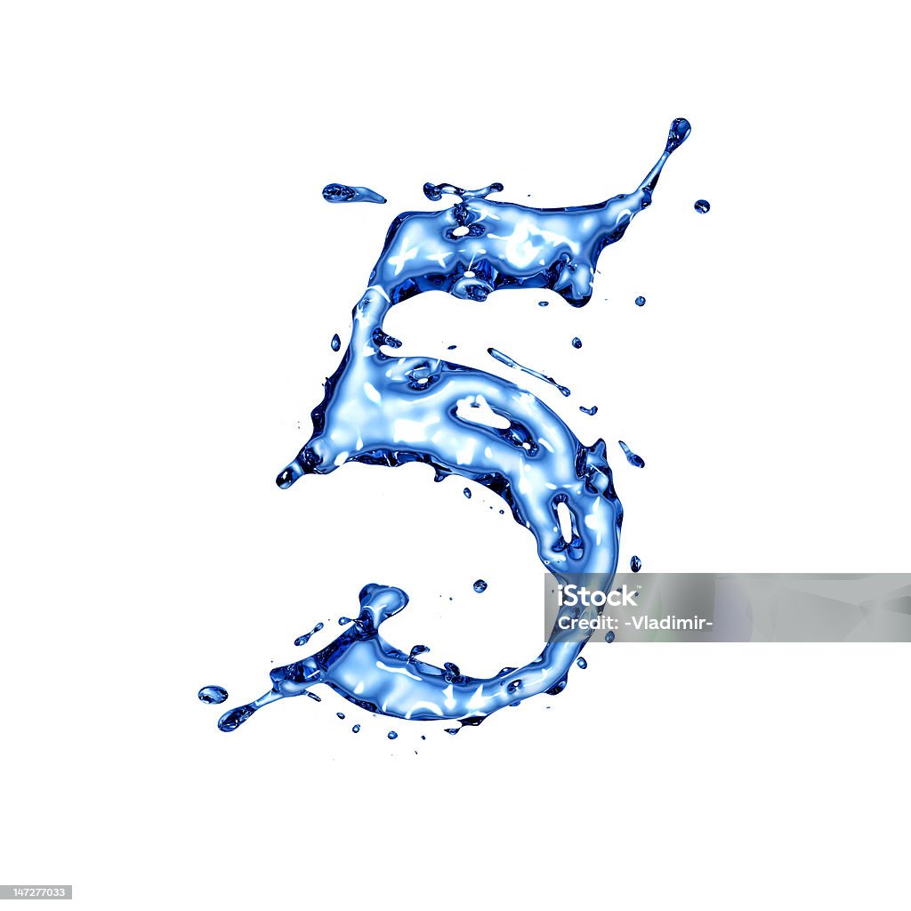 Blue liquid water digit 5 Blue liquid water alphabet with splashes and drops - digit 5 Alphabet Stock Photo