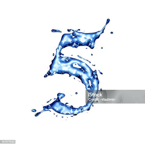 Blue Liquid Water Digit 5 Stock Photo - Download Image Now - Alphabet, Blue, Drop