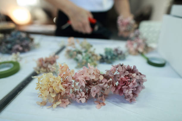 istock A female florist is making a wreath with hydrangeas 1472772575