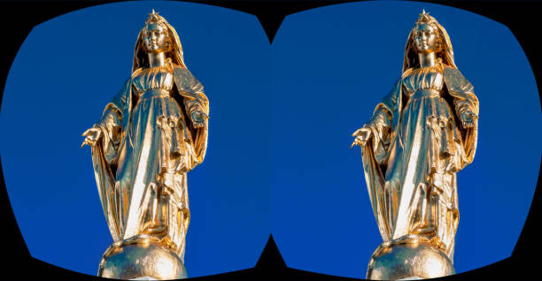 Restored 1904 gold, religious sculpture by French sculptor Joseph Lefebvre from below.
